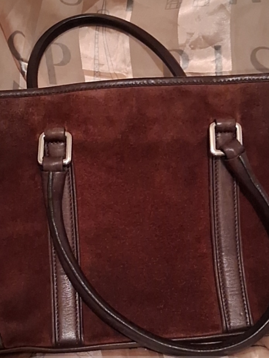 Coach Brown Suede And Dark Brown Leather Interior Patch Tote
